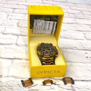Invicta Gold and Black Chronograph Watch with links